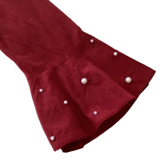 LOFT OUTLET NWT TOP BLOUSE PEARL DETAIL RUFFLE SLEEVES BURGUNDY MEDIUM - Picture 7 of 7